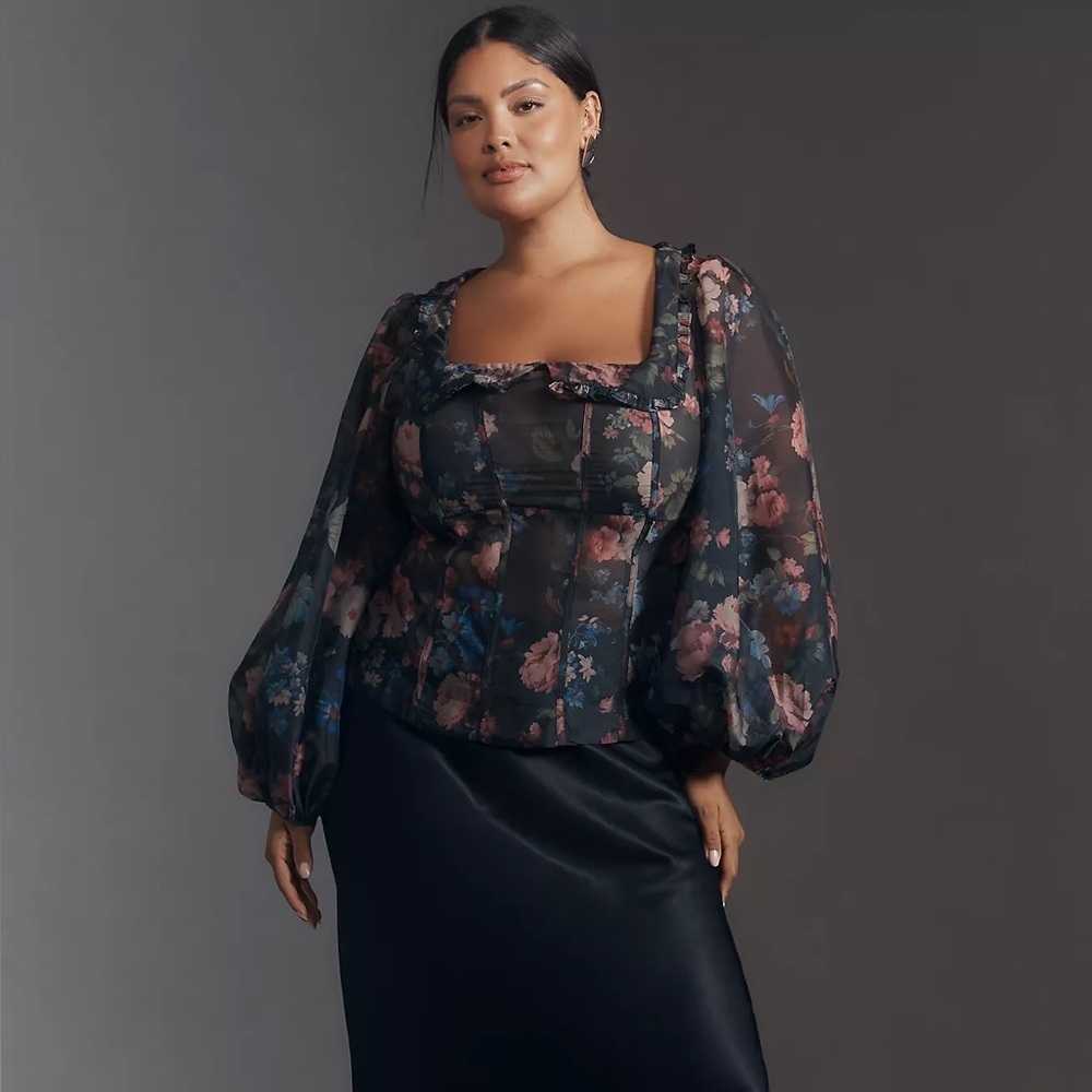 NWT! Anthropologie Sheer Balloon-Sleeve Floral Print Blouse - Size Medium 🪅